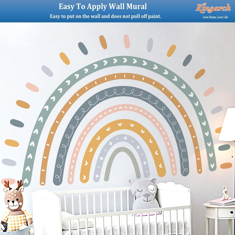 Kingarch Large Cute Rainbow Wall Decals, Boho Sun Peel and Stick Fabric Nursery Wall Decor, Removable Home Room Wall Decor Murals Stickers for Kids Girls Toddler Bedroom Living Room Playroom - Image 5